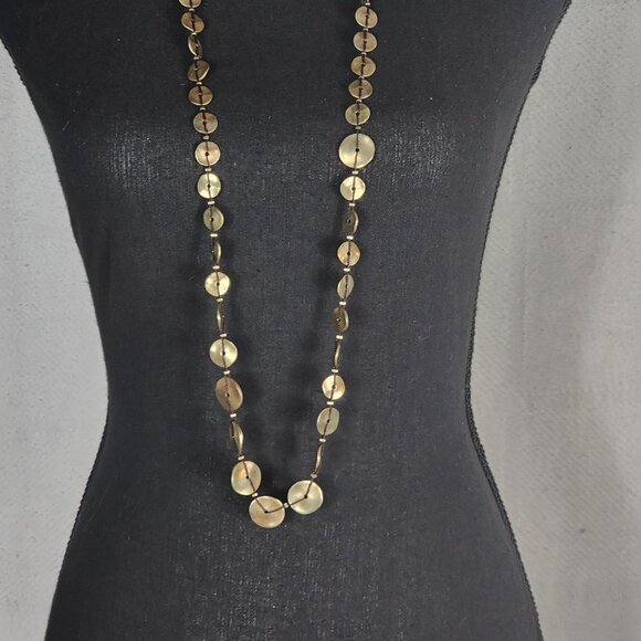 Chico's Vintage Gold Tone Threaded Metal Circle Adjustable 40" Necklace 3.5" Ext - Picture 3 of 16